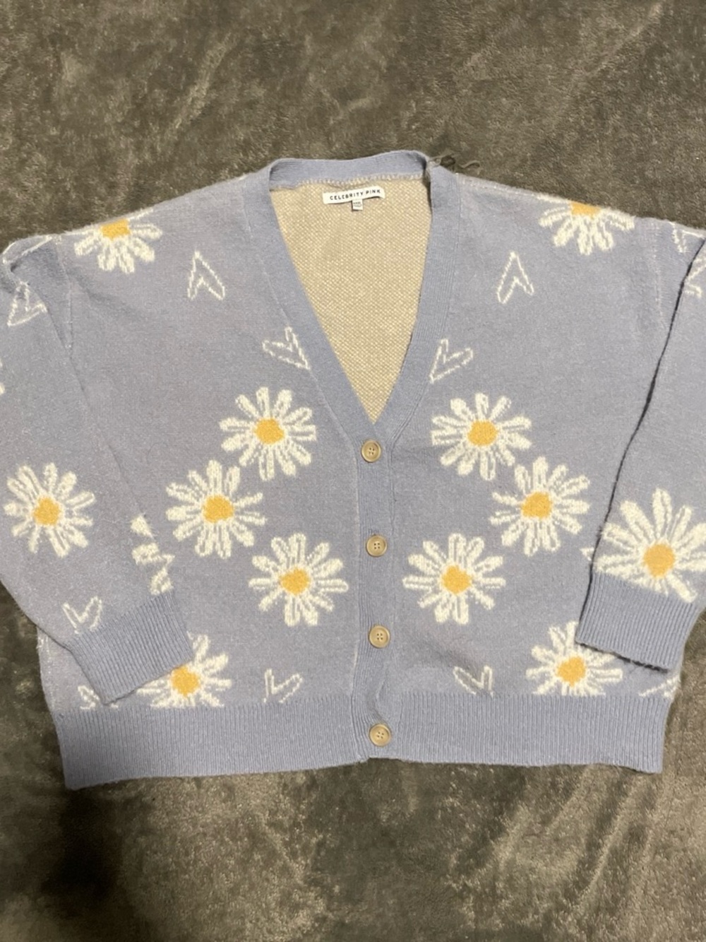 Celebrity Pink Lavender Daisy V-Neck Button Cardigan